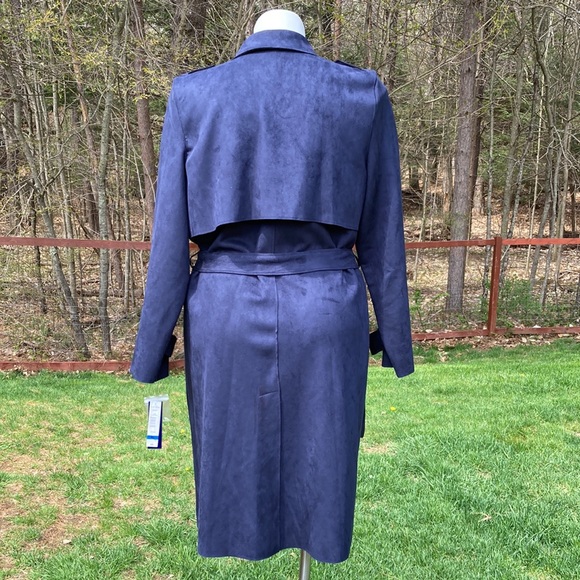 Nygard tie close microsuede trench in soft navy size XL NWT - Picture 4 of 6